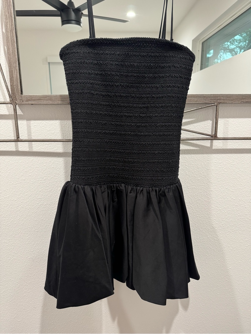 Alice + Olivia Black Smocked Mini Dress with Thin Straps - Picture 7 of 7